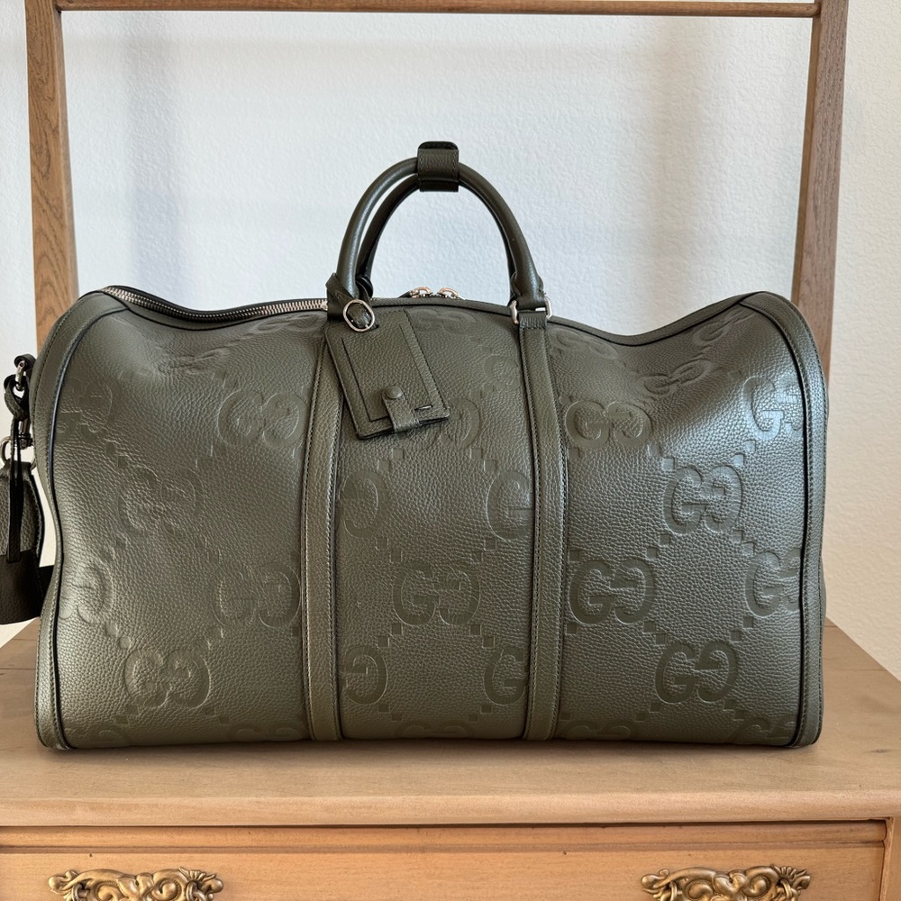Gucci Dark Green Embossed Leather Duffel Bag